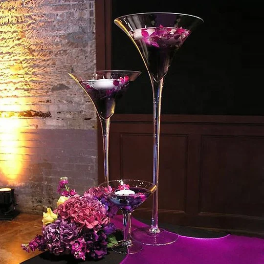 Pair of Small Purple with Clear Stem Stem Martini Glasses 5.5 Tall