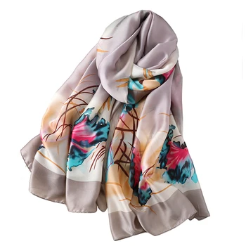 Wholesale 2019 newest spanish silk shawls fashion 4colors europe popular luxury flower print lady silk scarf