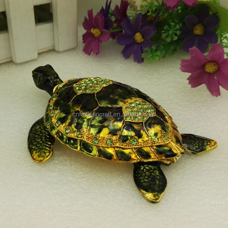 New Tortoise Trinket Tortoise Figure Enamel Tortise Green Crystal Tortoise Trinket Jewelry Boxes