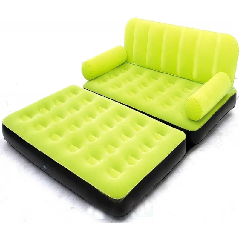5IN1 INFLATABLE FLOCKED DOUBLE AIR SOFA BED COUCH LOUNGER MATTRESS WITH PUMP 