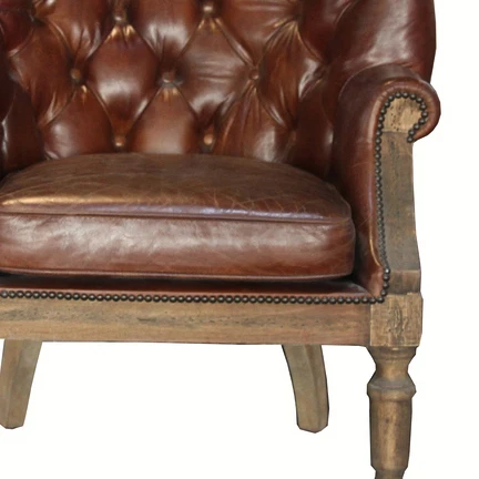 Button Wing Back Deconstructed Chair Vintage Tufted Leather Wingback Chair