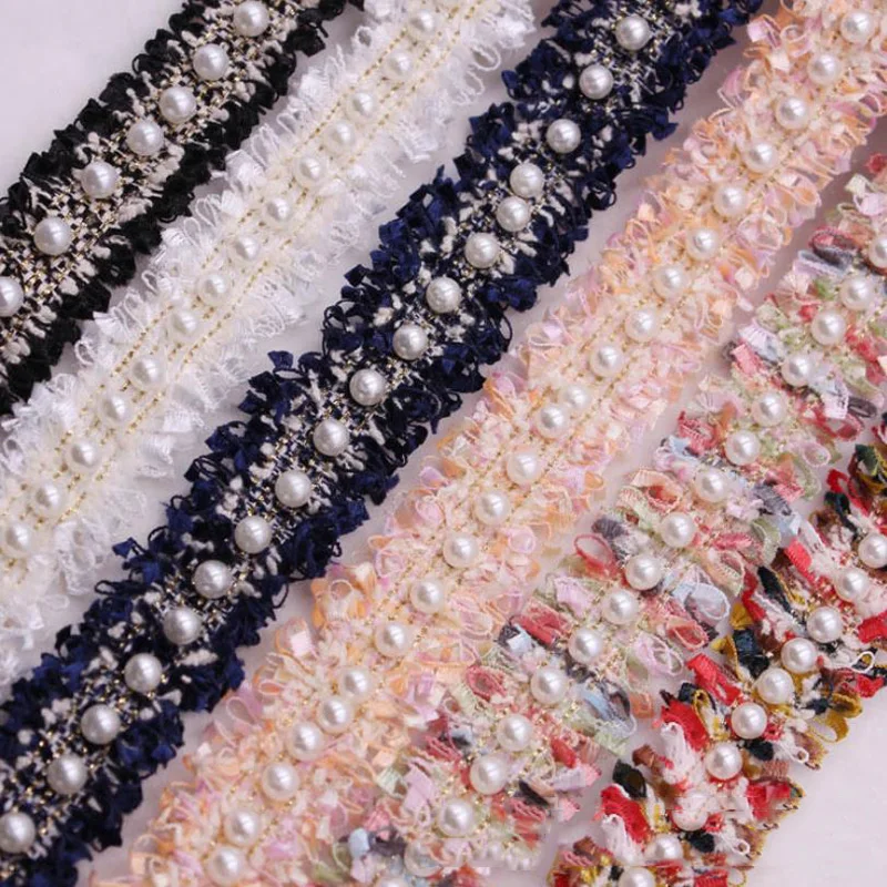 New Popular Handmade Border Beaded French Lace Pearl 3d Embroidered Appliques Polyester Opp Bag Fashion Water Soluble Knitted