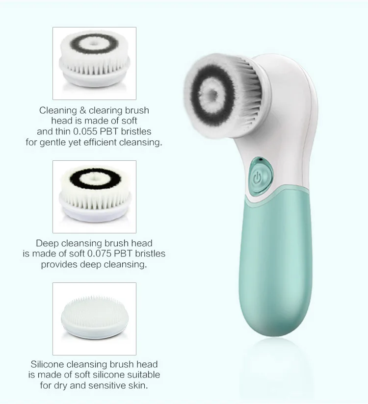 For TOUCHBEAUTY IPX5 Electric Sonic Facial Cleansing Brush Set 3 Silica Silicone Brushes Waterproof for Spa & Beauty Use