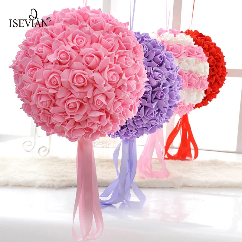 Artificial Rose Kissing Balls Wedding Foam Flower Ball Hanging Decorative Flower 