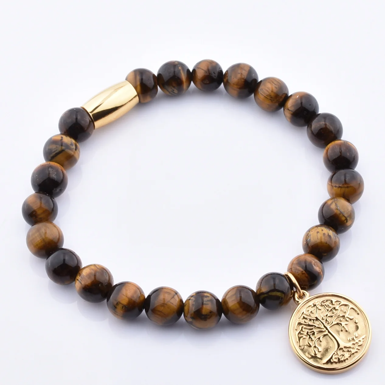 Wholesale New Arrival Natural Stone Round Dalmatine Jasper Bead  Bracelet Jade Handmade Gold Hamsa Hand Bracelet