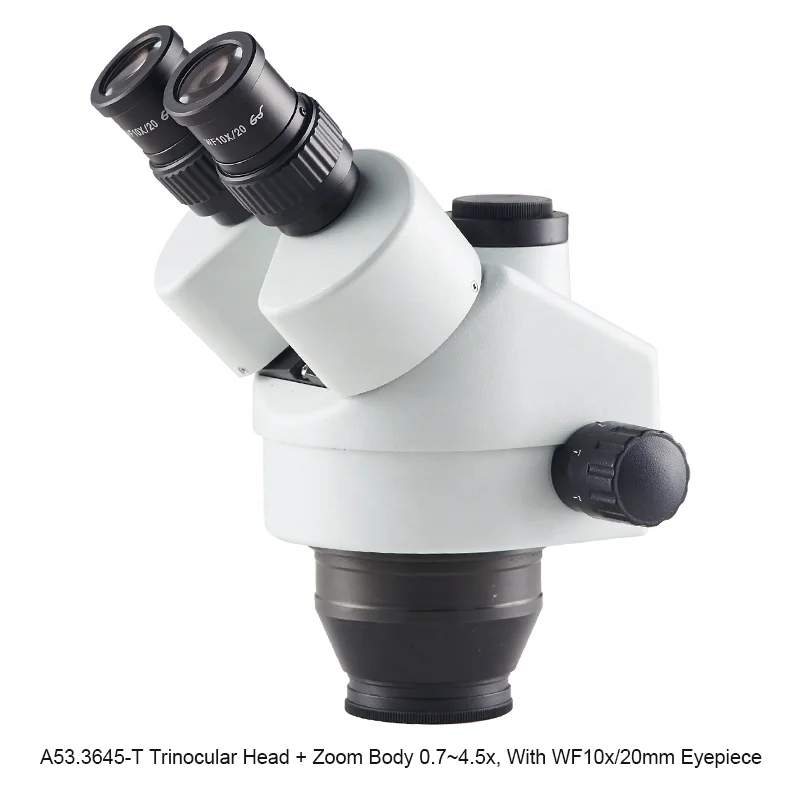 OPTO-EDU A23.3645-STL4T Single Arm Boom Stand Stereo Microscope 0.7-4.5x Trinocular Zoom without Light Source