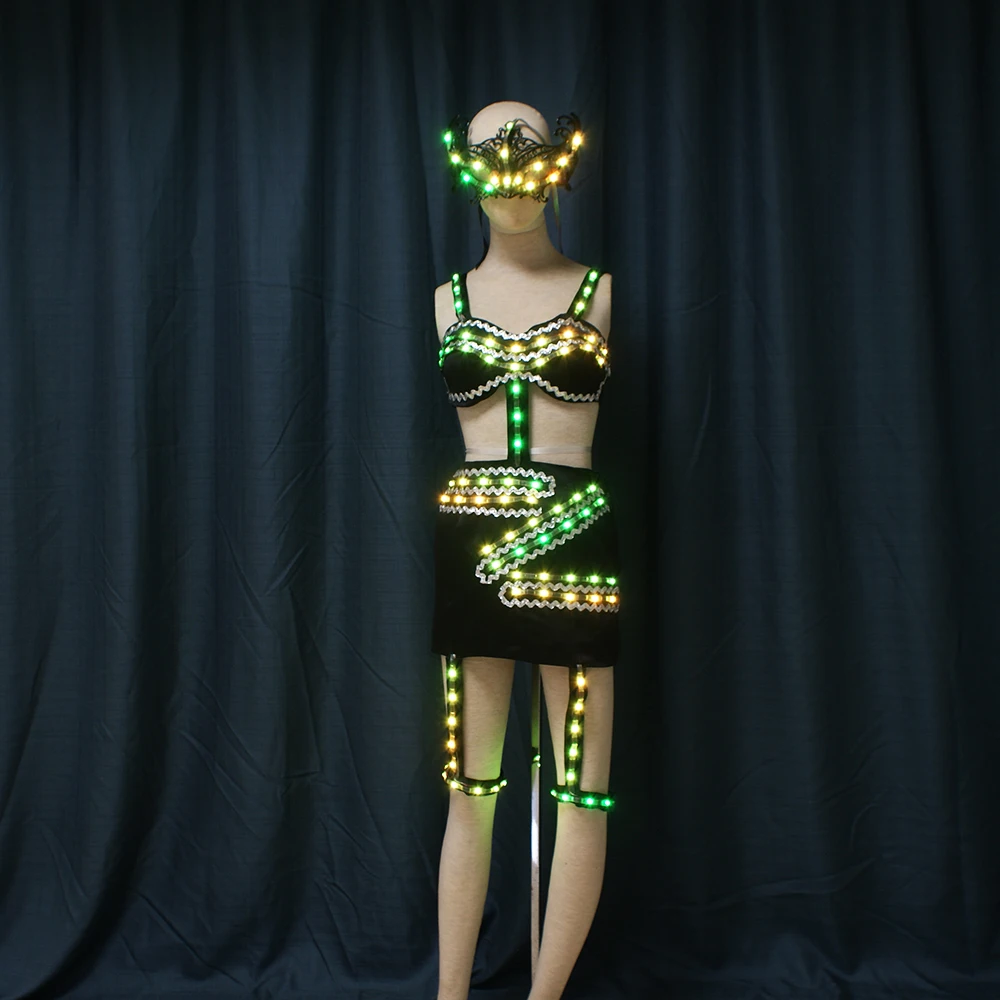 Customizable LED Glow in the Dark Sexy Stripper Clothes for Adults SM Girl Dress Performance Wear for Ballroom