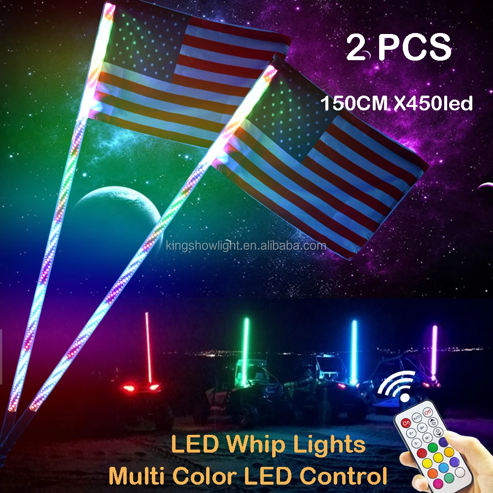 3ft/4ft/5ft RGB Dream Color Whip light with 180/270/360/450 LED LED Whip Light with Flag Pole Remote Control l RGB Chase Light