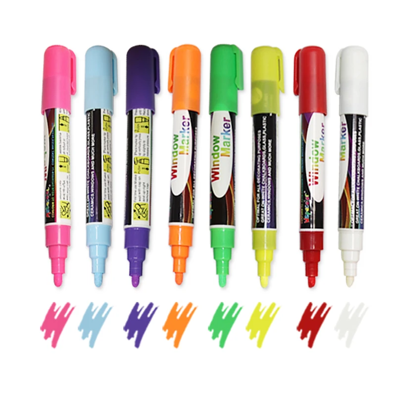 Fine Tip Chalk Markers - Pack of 10 Neon Color Pens - Non Toxic Wet Erase Chalkboard Window Glass Pen - 3mm Reversible Bullet & Chisel Nib