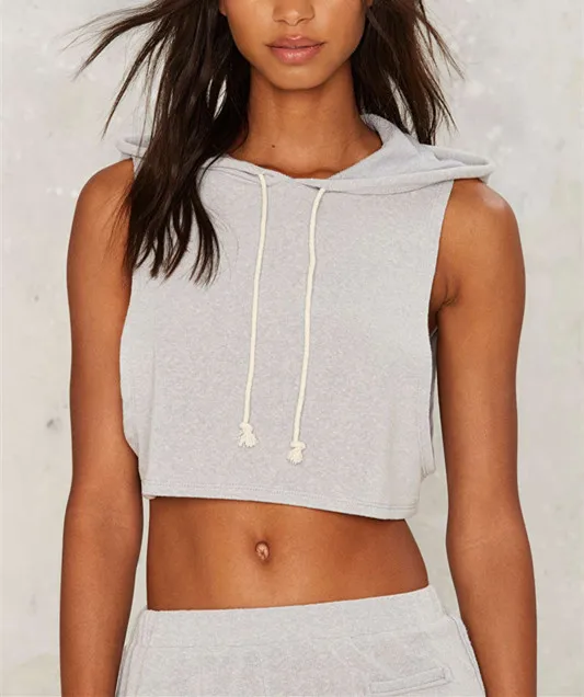 sleeveless crop top hoodie