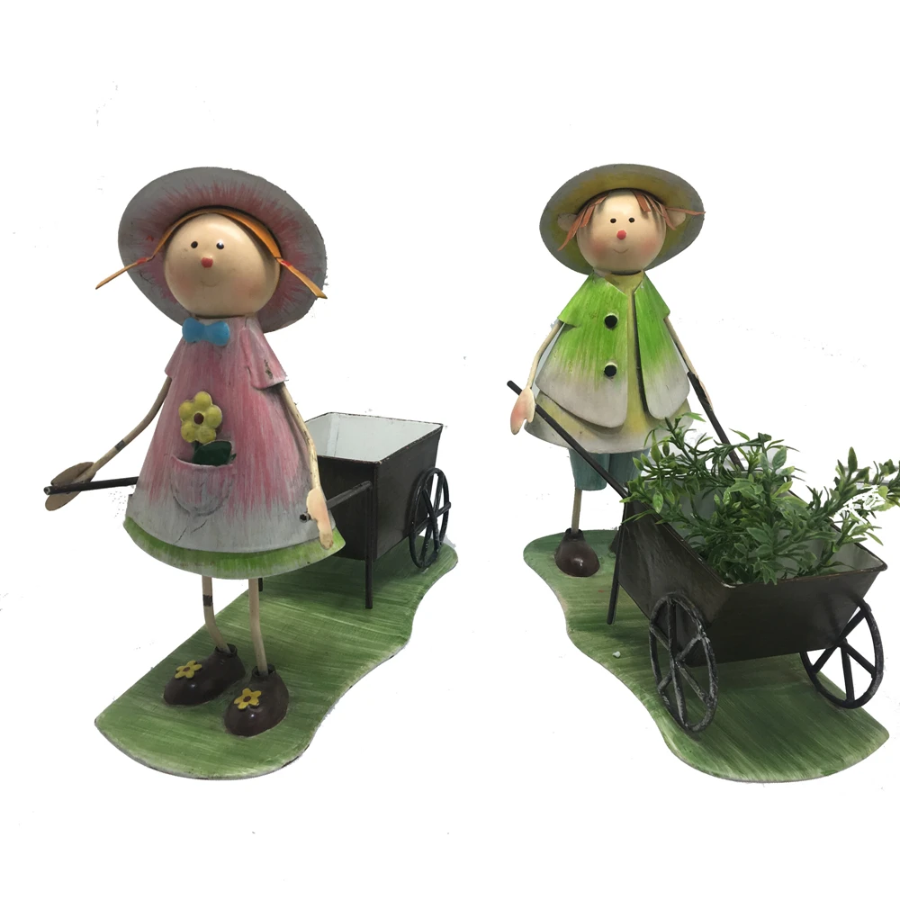 Durable Metal Craft   Boy and Girl Flower Pot boy and girl