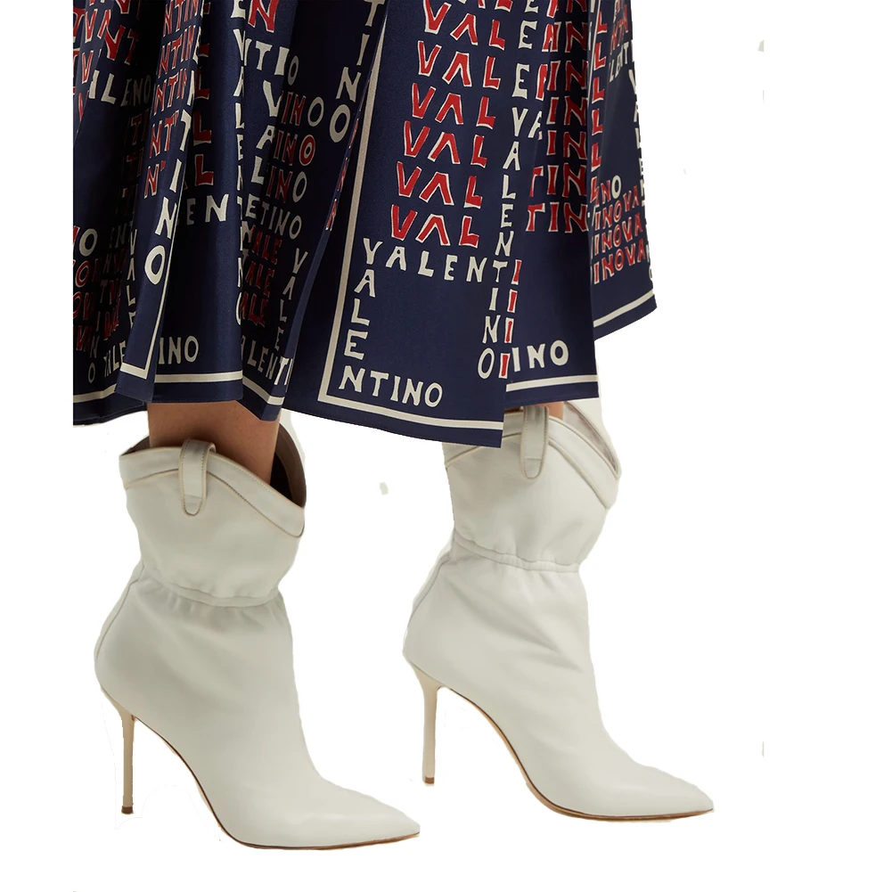Stylish Elegant Big Size Pointed Toe Ladies 2018 Heeled Heels High Heel Short White Booties Woman Shoes Mid Calf Boots for Women