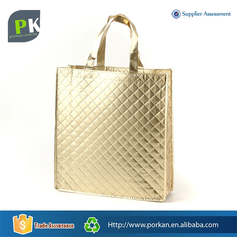 Custom Logo Eco Friendly Quilted Non Woven Going Out Tote Bag Laminated with Silver Custom Design Promotional Gifts Recyclable