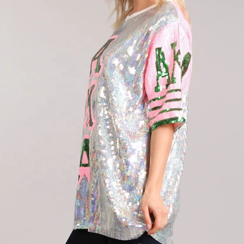 YIZHIQIU Sequined Oversized AKA sequin T Shirt Dress Jersey Shirt