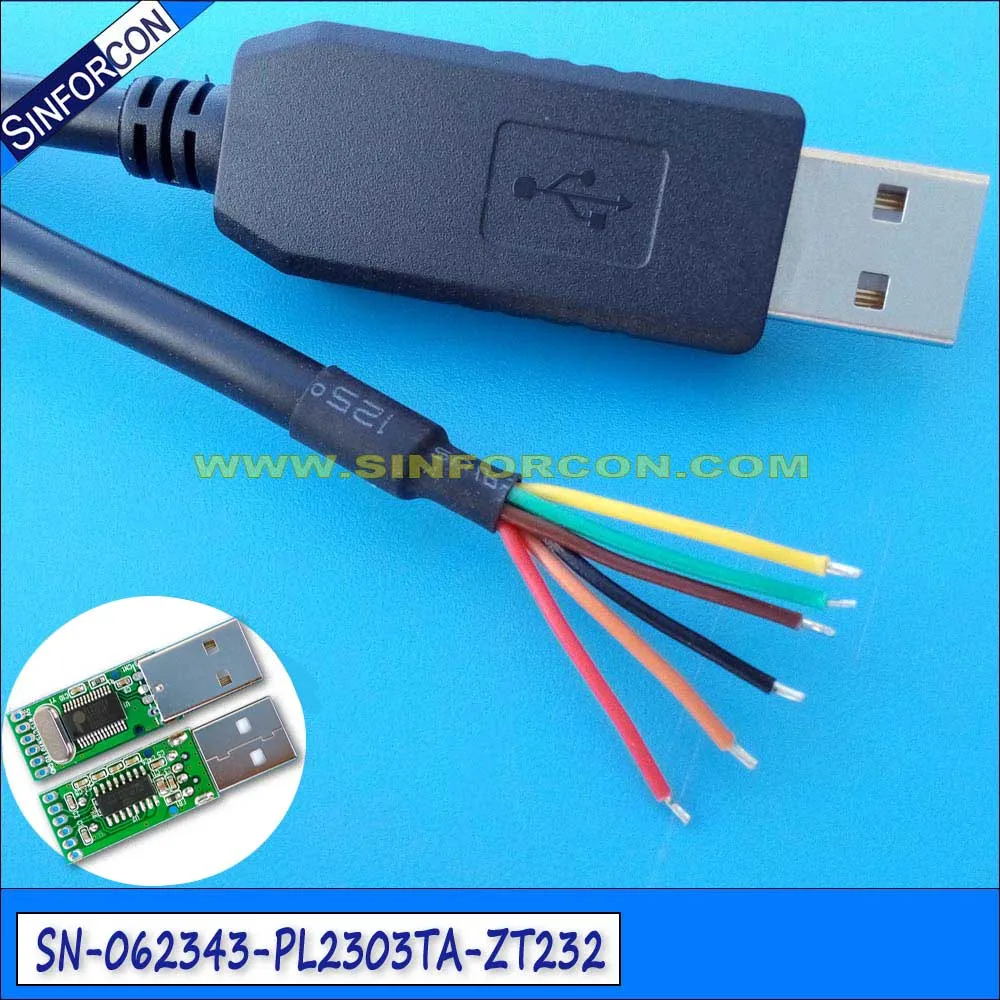 Prolific PL2303 Chip USB RS232 Wire End Serial Cable Stock Computer Cable with PVC Jacket Made From Pure Copper