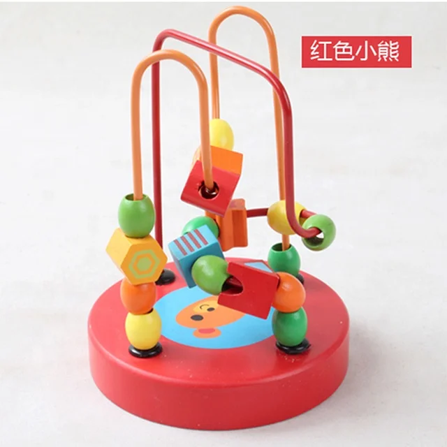 Baby kids Wooden Colorful Around Beads Wire Maze Educational Game Toy Gift G 