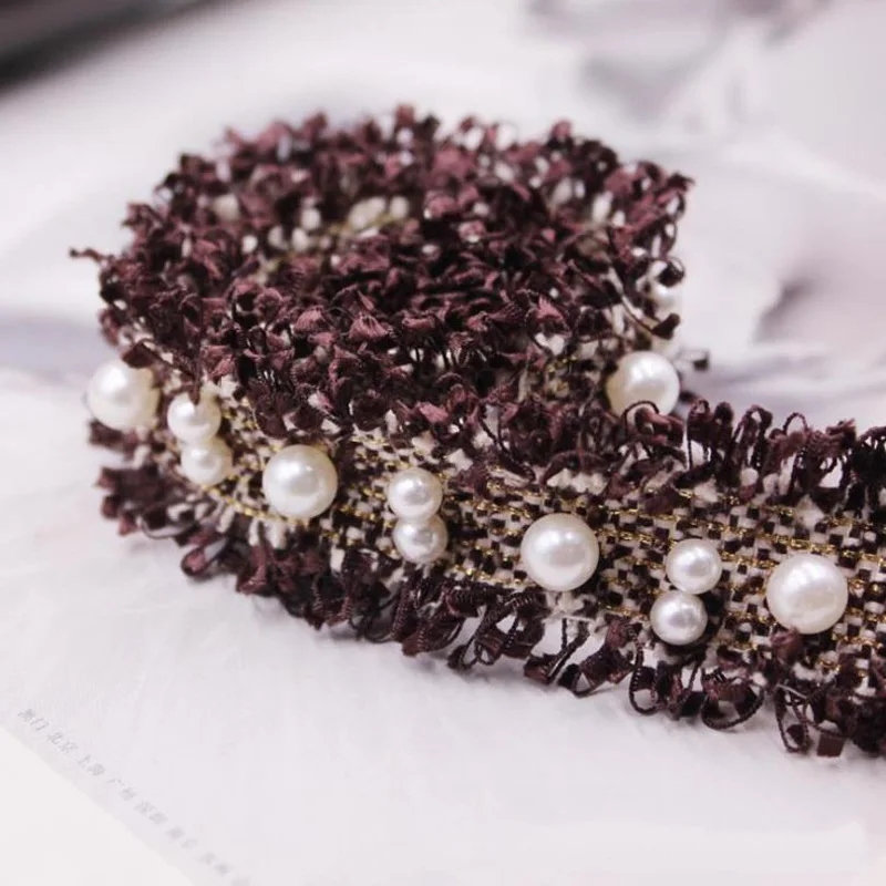 New Popular Handmade Border Beaded French Lace Pearl 3d Embroidered Appliques Polyester Opp Bag Fashion Water Soluble Knitted