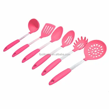 Eco-friendly New Design Silicone Pink Kitchen Utensils For Kids Set Of 6 Wiht Cooking Concept