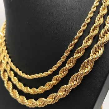 Cheap 2mm 3mm 4mm 6mm 24in stainless steel chain necklace 14k 18K 24K gold plated Twist Rope Chain