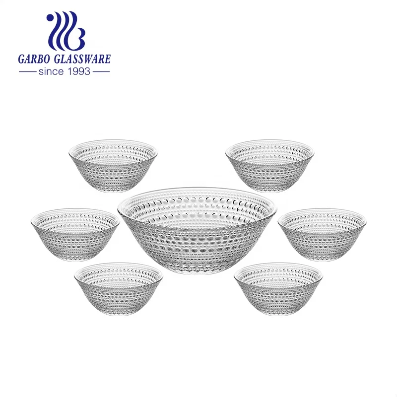 Classical Style Cheap Price clear Large Glass Fruit Salad Bowl Hot Sale 7 Pcs Large Glass Fruit Bowl Set
