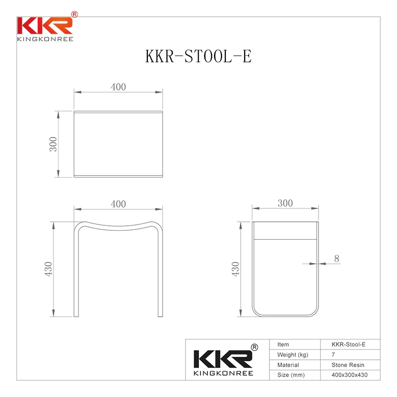 KKR Acrylic Solid Surface Bath Stool Resin Stone White Bathroom Stools