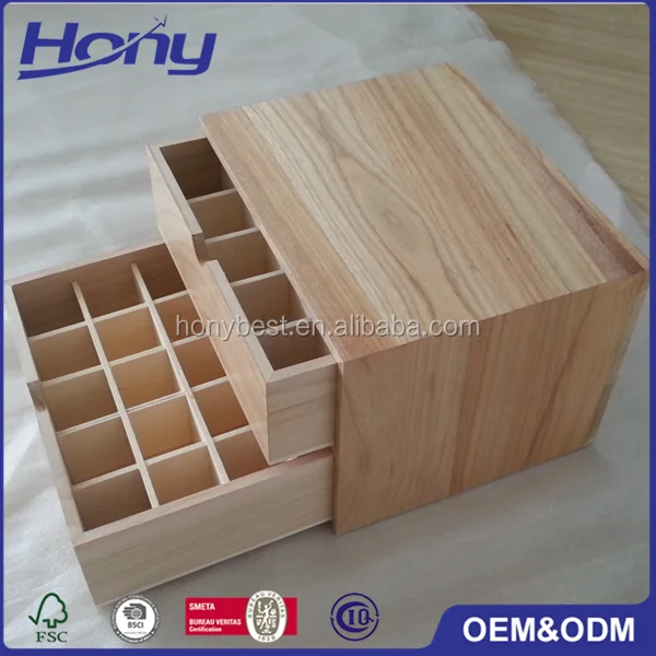 Drawer Type Wood Multi-layer Display and Storage Container with Divider Paulownia Wood Essential Oil Bottle Case for Bulk Order