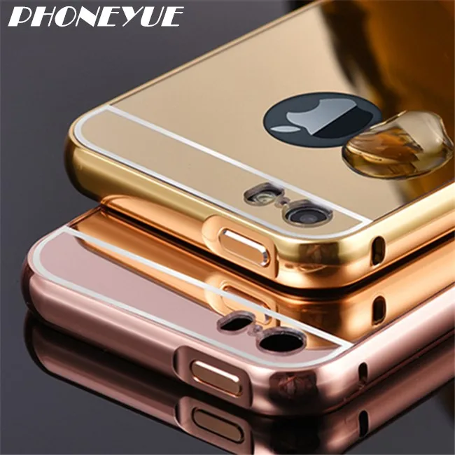 Gold Plated Metal Acrylic Aluminum Mirror Back Cell Phone Cover Case For Iphone For Samsung Galaxy S4 S5 - Buy Mirror Back Bumper Cover Aluminum Case,Acrylic Case With Mirror,Cell Phone Case