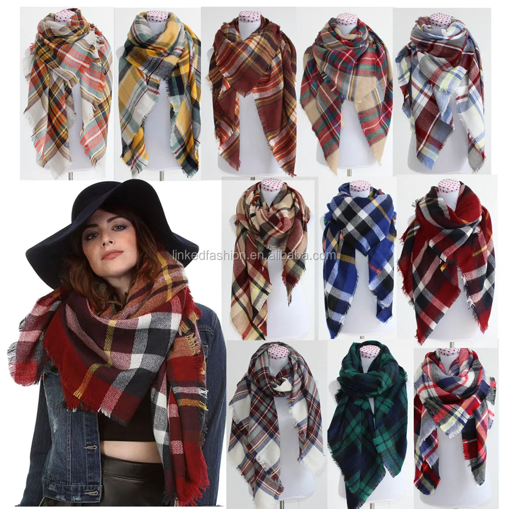 Oversized Plaid Blanket Acrylic Scarves Shawl With Jacquard Woven Artwork Buy Scarf