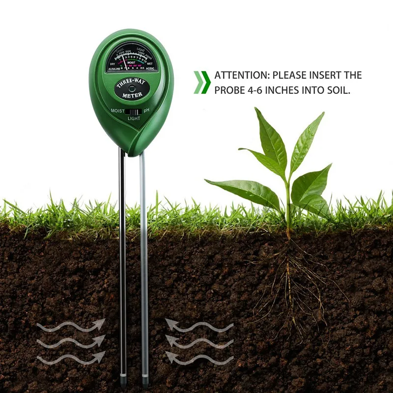Hot Bán Logo In Ấn Pin Miễn Phí Đất Ph Độ Ẩm Meter 3 Trong 1 Đất Tester