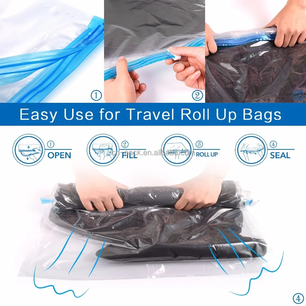 Vacuum Travel Bag Roll Up 35x50CM Plastic Transparent Storage Bag Saving  Room Of Your Suitcase Luggage Organizer Compression Bag