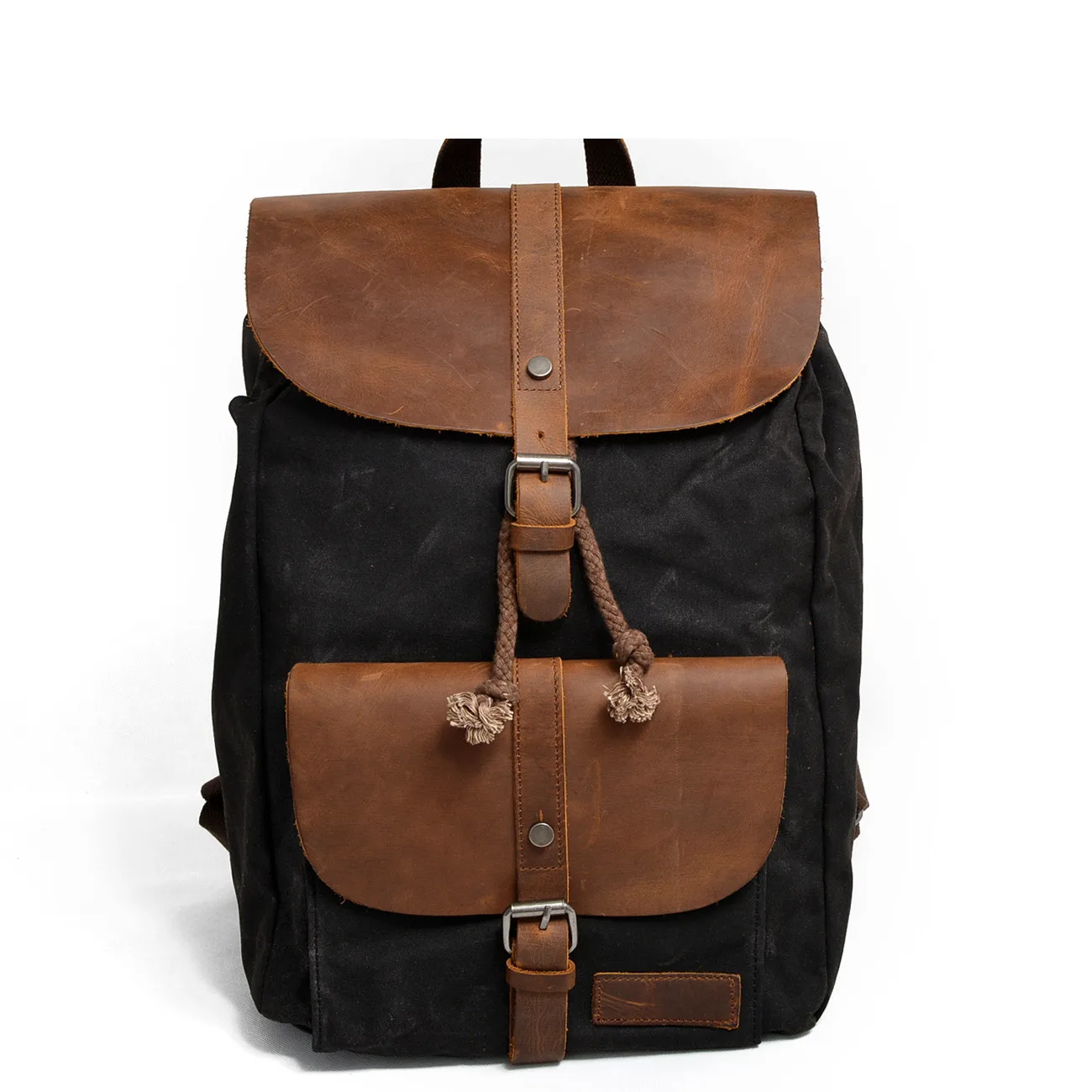 Wholesale custom retro canvas rucksack waterproof leather laptop canvas backpack