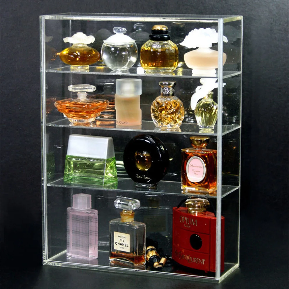Clear Riser Holder Acrylic +Wood Display Case Countertop Perfume Cosmetics  Box Acrylic Case Display Countertop Box Case Dustproof Protection Show Case