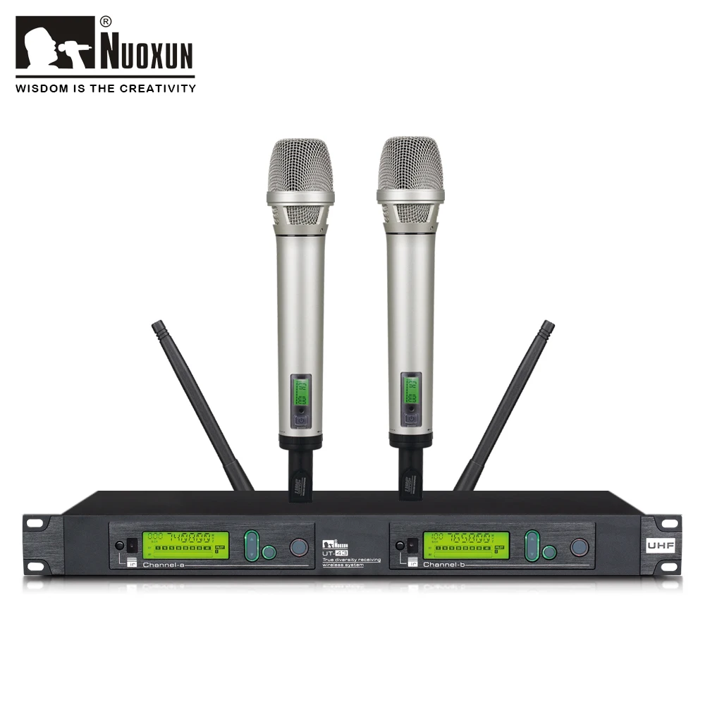 Профессиональный двухканальный True разнообразие УВЧ беспроводной микрофон