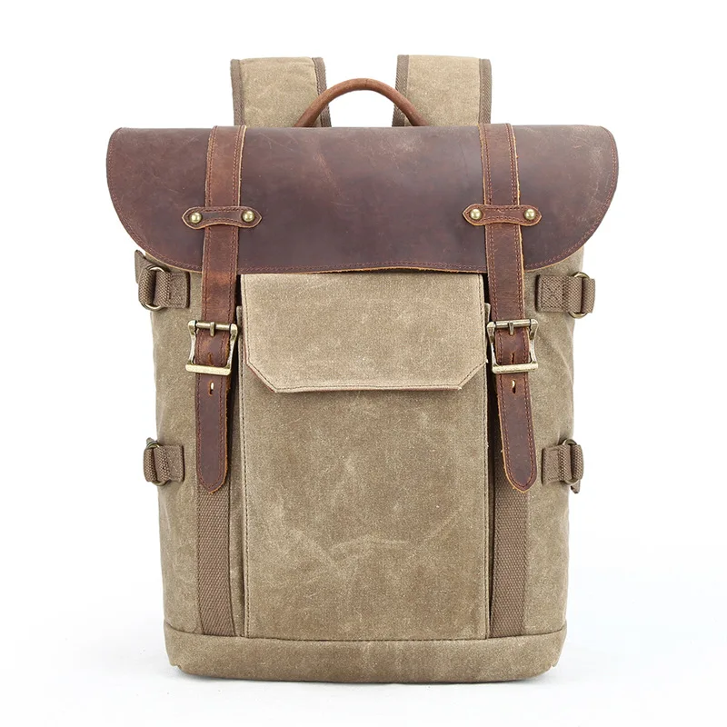 Vintage  Multifunction Canvas With  Leather Rucksack Photography Backpack Bag