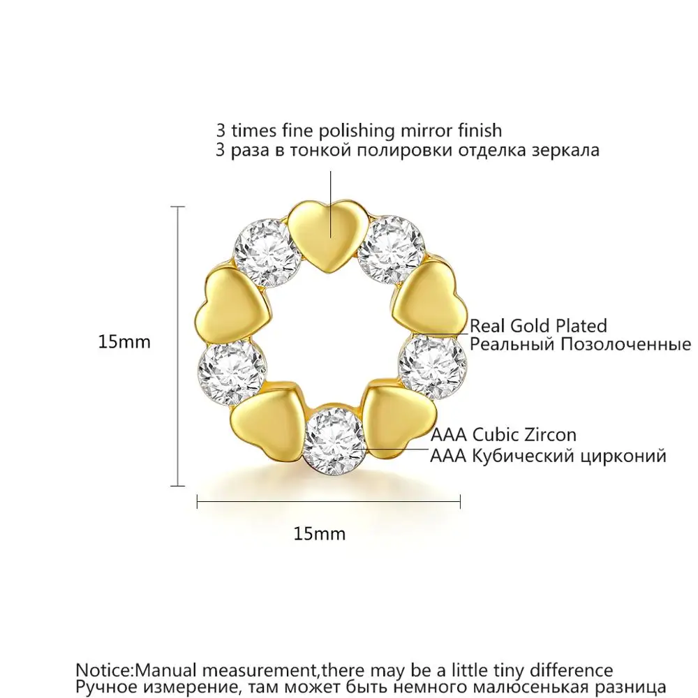LUOTEEMI Classic Round Circle CZ Heart Halo Earrings Fashion Zircon Earring Jewelry Small Ear Studs