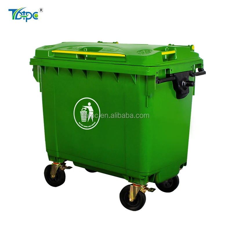 660L outdoor plastic trash bin waste container with wheels