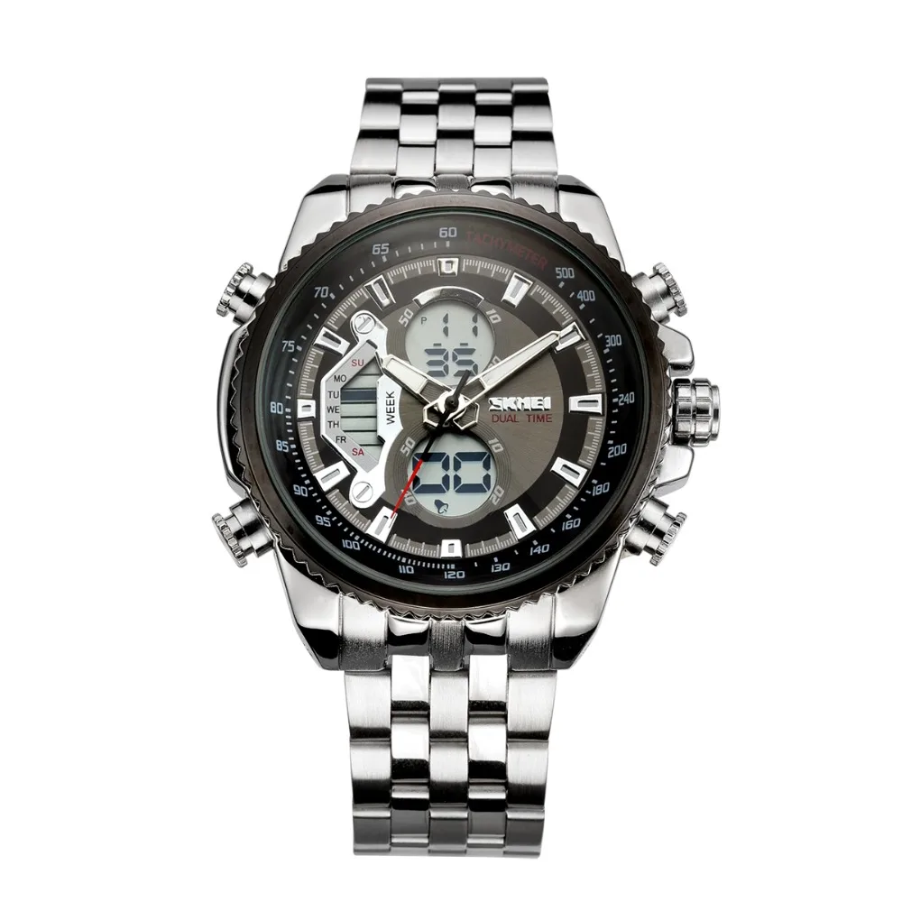Skmei Ad0993 Full Stainless Steel Quartz+digital Big Plate Silver Skmei Ad0993 Full Stainless Steel Quartz+digital Big Plate Silver
