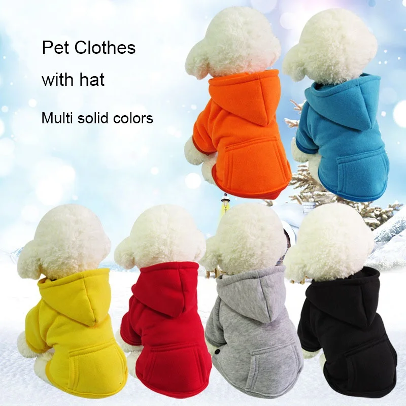 
Однотонная толстовка с капюшоном и карманом для собак, одежда для домашних животных 