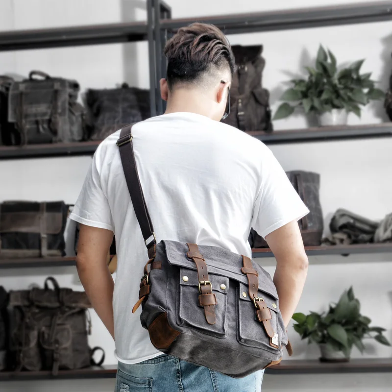 Washed Canvas Shoulder Sling Bag Crossbody Messenger Bag For Man