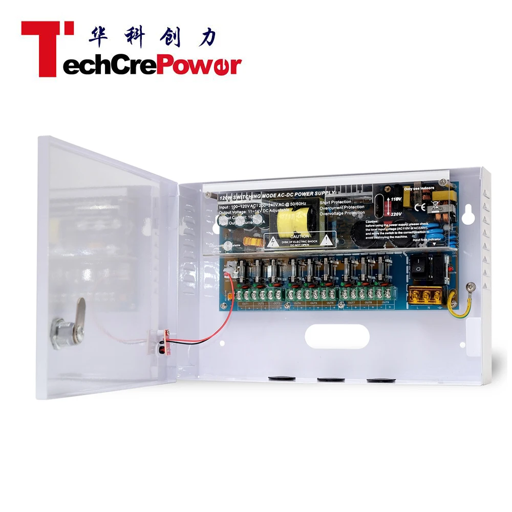 12V 10A CCTV коробка распределения мощности адаптер питания с 9 канала