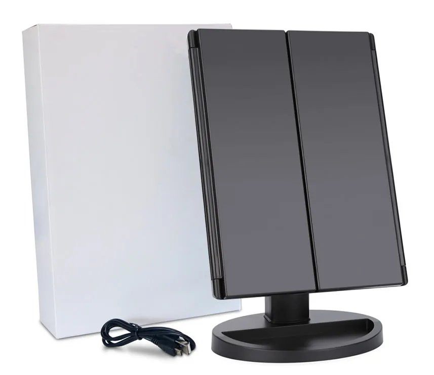 High Quality Personalized LED Light Vanity Mirror Square Trifold 1X2X3X10X Magnifying Makeup Mirror for Cosmetics