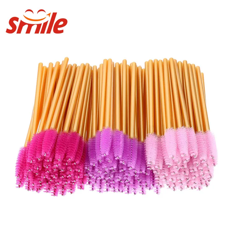 50Pcs  Gold Handle Eyelash Comb Mascara Brushes Disposable