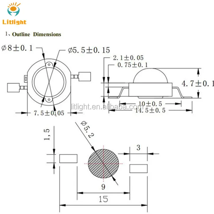 Hi Power Emitting Diode 5W Royal Blue 440nm 445nm 450nm Blue 460nm 470 Nm, Red 620nm 660nm with Dual Chips 5 Watt High Power LED
