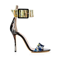 Для женщин зимний и осенний женский свитер Стильный Красочные Рим туфли гладиатор с открытым носом застежкой; Обувь на массивном вечерние босоножки высоком