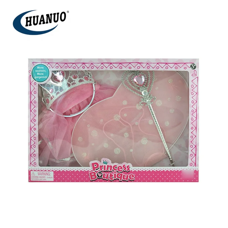 Girl Pretend Play Makeup Toy Dress up Game Princess Crown Plastic Jewelry High Heel Shoes