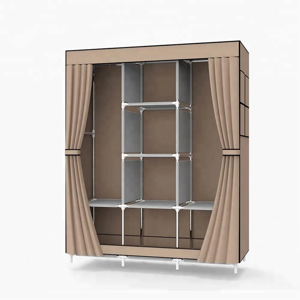 Folding Fabric Portable Bedroom Wardrobe with Metal Frame Non Woven Fabric Large Size Wardrobe