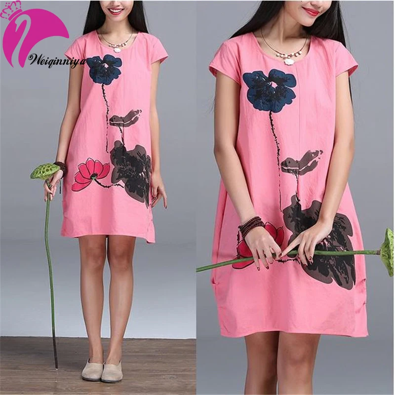 New Brand 2016 Pregnant Women Dress Cotton Linen Cool Summer Loose Casual Print Ruffles Casual Dresses