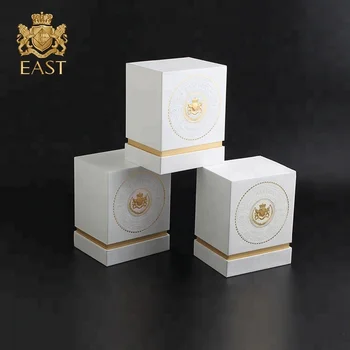 Eastbox Luxury Custom Golden Emboss Paper Rigid Box Lid And Tray White Color Perfume Box Packaging