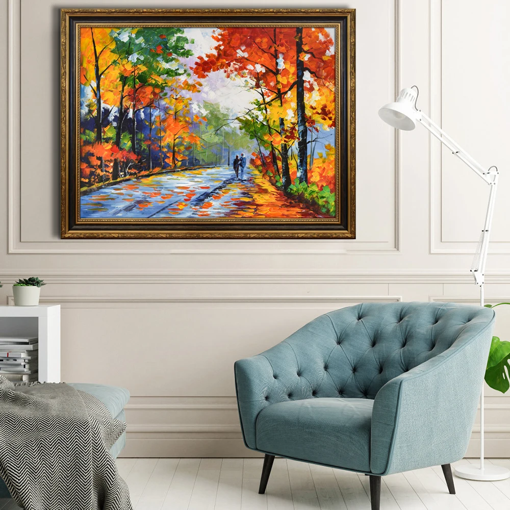 Handmade Autumn Maple Leaves Birch Trees Wall Art Natural Forest Scenery Oil Paintings
