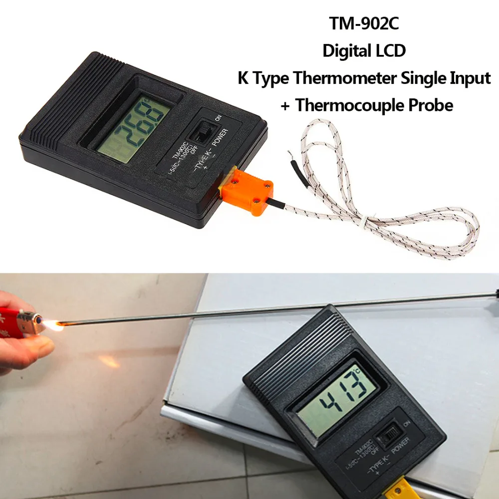 LCD K-Type Digital Display Thermometer TM-902C w Thermocouple Wire